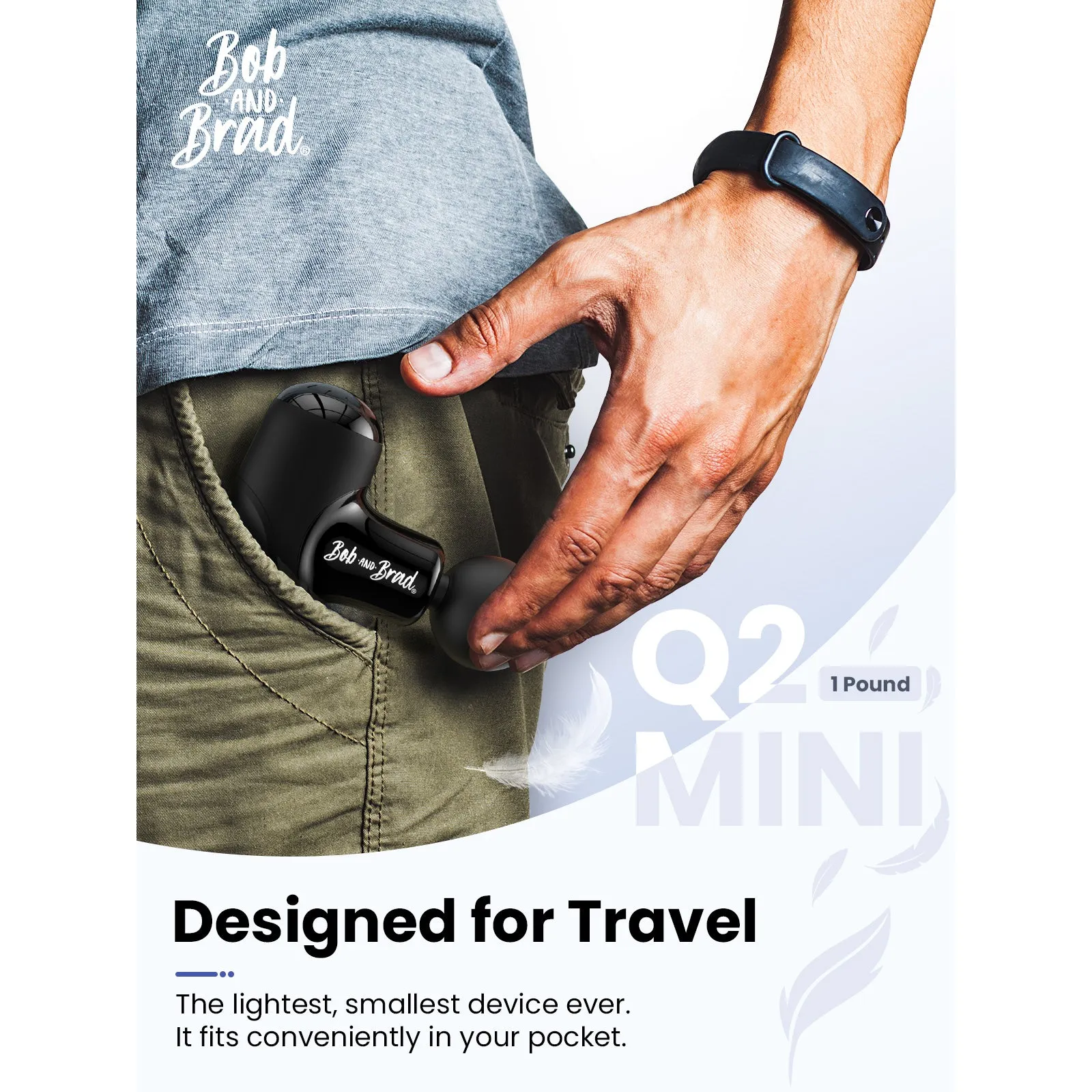 Bob and Brad Q2 Mini Pocket-Sized Deep Tissue, Brand New Portable Percussion Muscle Massager Gun Ultra Small & Quiet