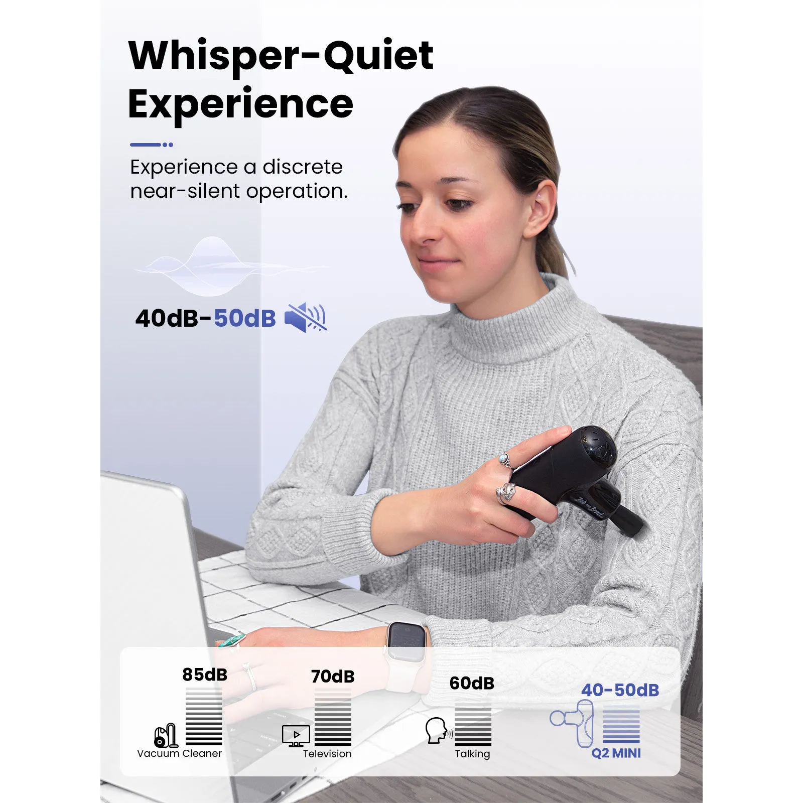 Bob and Brad Q2 Mini Pocket-Sized Deep Tissue, Brand New Portable Percussion Muscle Massager Gun Ultra Small & Quiet