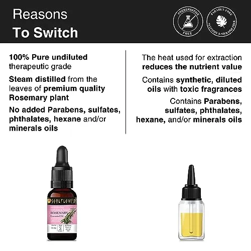 Soulflower Rosemary Essential Oil for Hair Growth, Hair Fall Control and Nourishment, Skin Care | Clinically Tested & Ecocert Certified Organic 100% Pure, Natural, Undiluted | 15ml